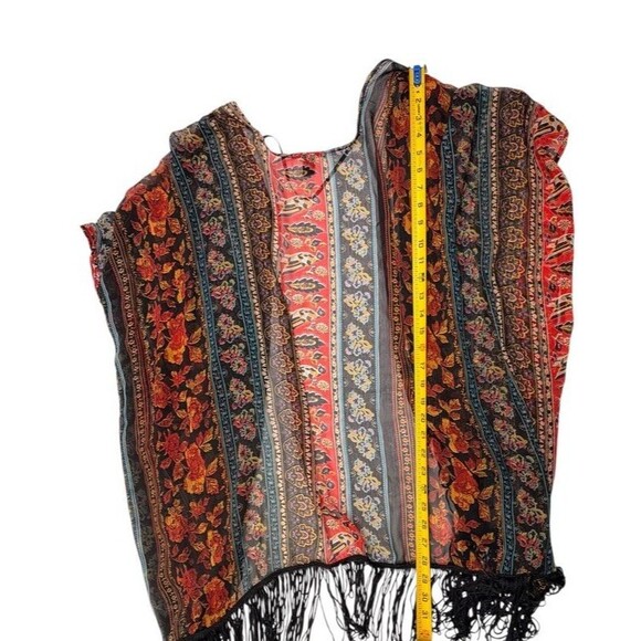 Forever 21 Boho Fringe Kimono Duster Festival Concert Artsy Hippie Open Shawl L - Picture 11 of 12